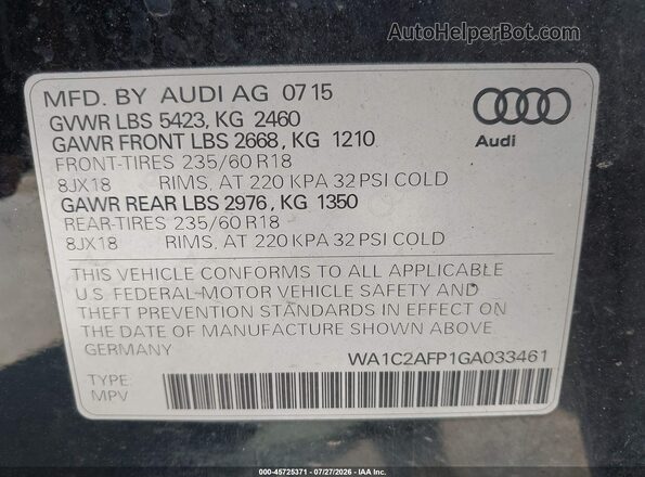 WA1C2AFP1GA033461 2016 AUDI Q5 Black Вид підкапотного простору
