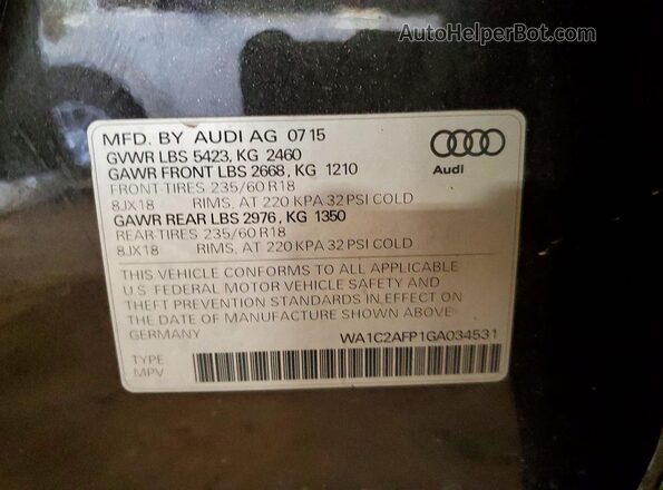 WA1C2AFP1GA034531 2016 AUDI Q5 Charcoal Vista de la etiqueta del VIN