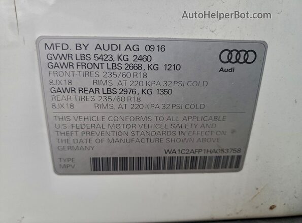 WA1C2AFP1HA053758 2017 AUDI Q5 White Vista interior de 360 grados
