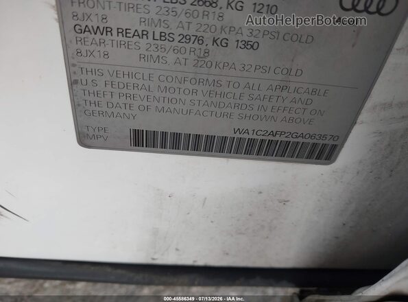 WA1C2AFP2GA063570 2016 AUDI Q5 White Вид підкапотного простору