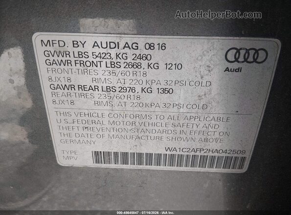 WA1C2AFP2HA042509 2017 AUDI Q5 Gray Շարժիչի բաժամունքի տեսք