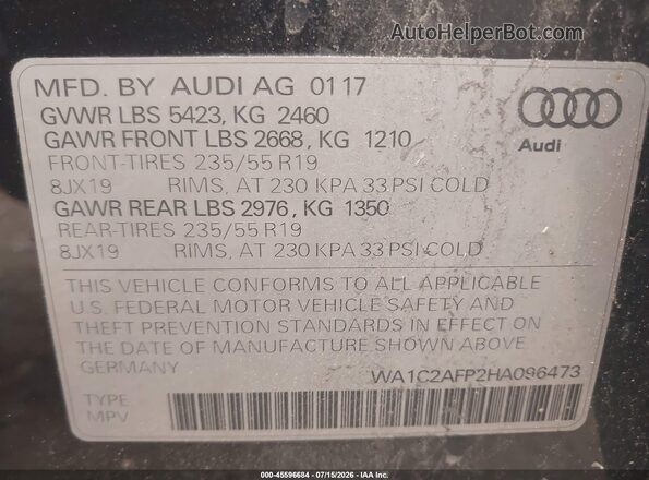 WA1C2AFP2HA096473 2017 AUDI Q5 Dark Blue Widok komory silnika