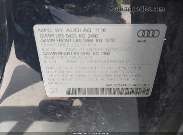 WA1C2AFP3HA079357 2017 AUDI Q5 PREMIUM TFSI Black Vista del compartimento del motor