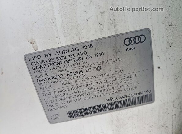WA1C2AFP4GA094190 2016 AUDI Q5 White VIN sticker view