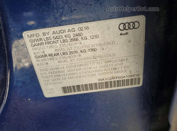 WA1C2AFP6GA109918 2016 AUDI Q5 Blue Widok naklejki z numerem VIN