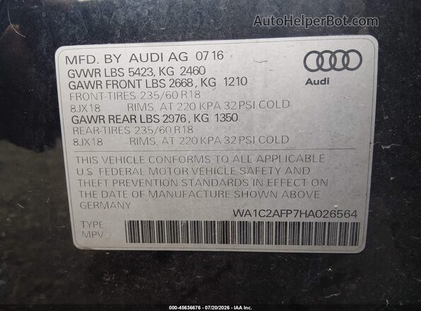 WA1C2AFP7HA026564 2017 AUDI Q5 Черный Вид подкапотного пространства