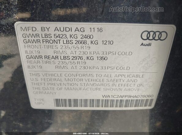 WA1C2AFP9HA076060 2017 AUDI Q5 Blue Вид підкапотного простору