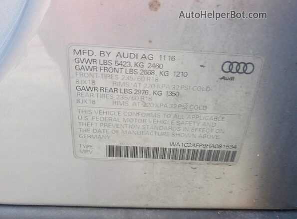 WA1C2AFP9HA081534 2017 AUDI Q5 Silver Vista de la etiqueta del VIN