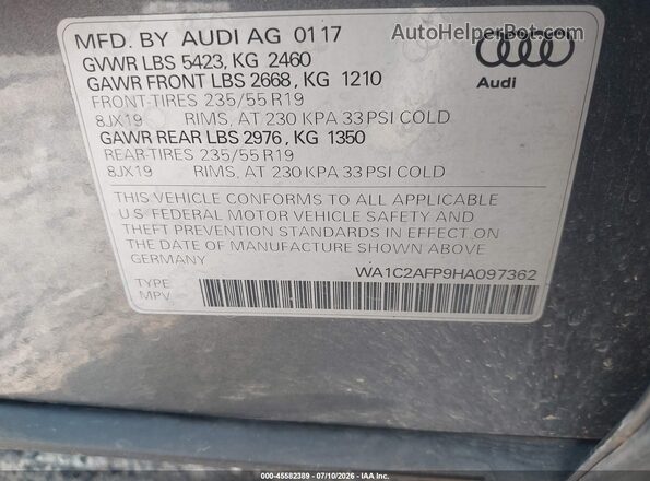 WA1C2AFP9HA097362 2017 AUDI Q5 Gray Շարժիչի բաժամունքի տեսք