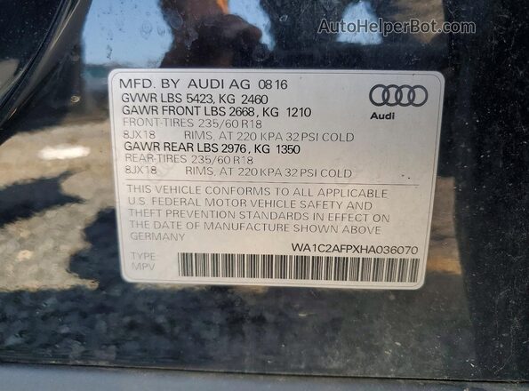 WA1C2AFPXHA036070 2017 AUDI Q5 Black VIN sticker view
