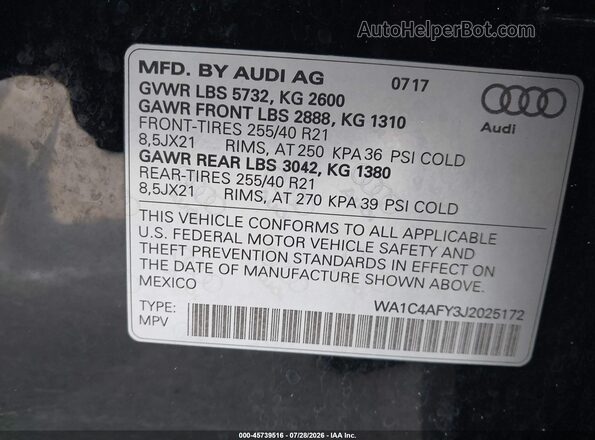 WA1C4AFY3J2025172 2018 AUDI SQ5 Black Շարժիչի բաժամունքի տեսք