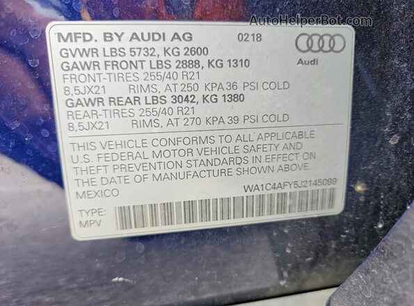 WA1C4AFY5J2145099 2018 AUDI SQ5 Blue Շարժիչի բաժամունքի տեսք