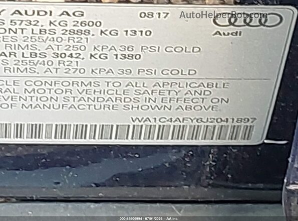 WA1C4AFY6J2041897 2018 AUDI SQ5 Blue Engine compartment view