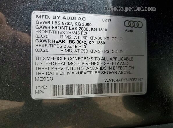 WA1C4AFY7J2052147 2018 AUDI SQ5 Серый Вид наклейки с VIN-кодом