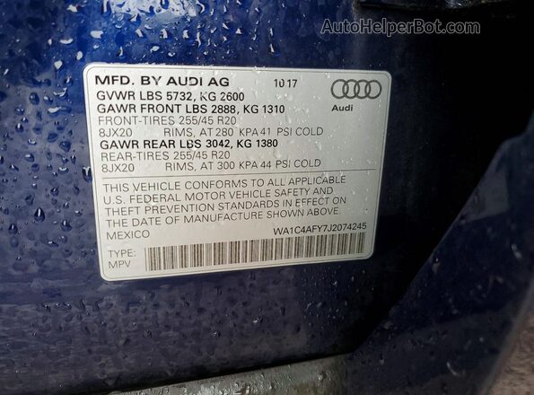 WA1C4AFY7J2074245 2018 AUDI SQ5 Синий Вид наклейки с VIN-кодом