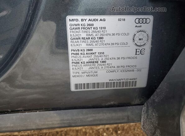 WA1C4AFY7J2144097 2018 AUDI SQ5 Угольный Панорамный вид салона 360°