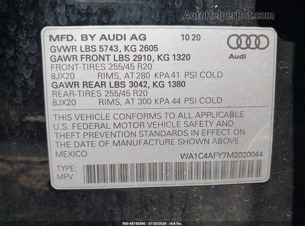 WA1C4AFY7M2020044 2021 AUDI SQ5 Black Շարժիչի բաժամունքի տեսք
