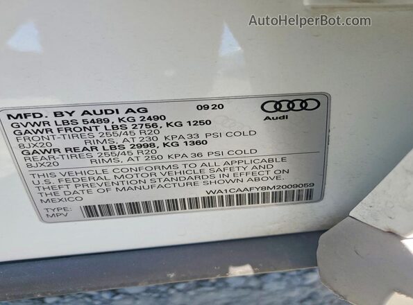 WA1CAAFY8M2009059 2021 AUDI Q5 White Widok komory silnika