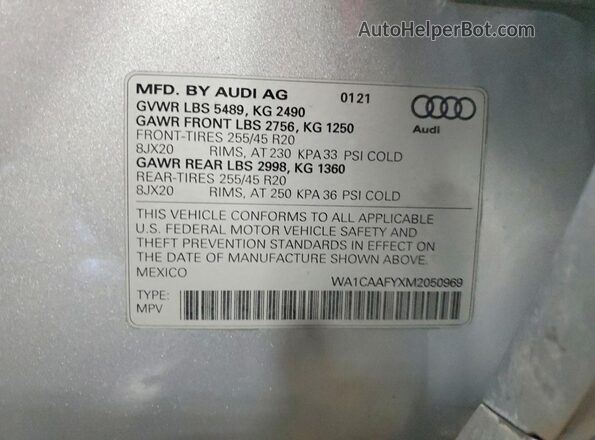 WA1CAAFYXM2050969 2021 AUDI Q5 Серебряный Вид наклейки с VIN-кодом
