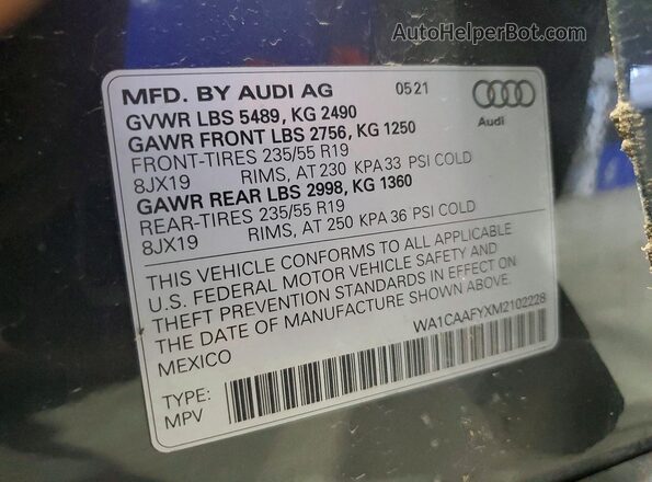 WA1CAAFYXM2102228 2021 AUDI Q5 Charcoal Widok wnętrza 360 stopni