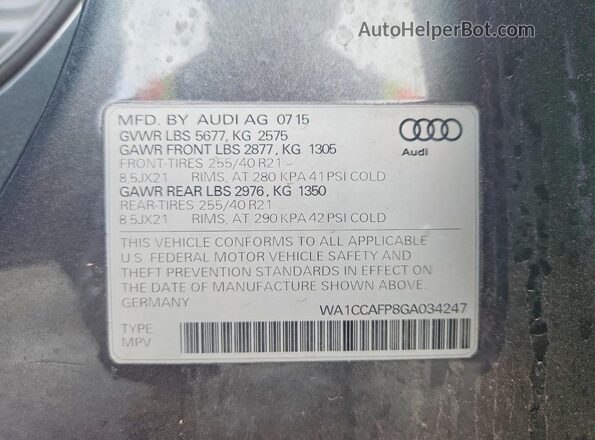 WA1CCAFP8GA034247 2016 AUDI SQ5 Gray Engine compartment view