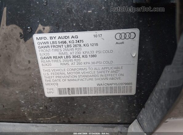 WA1CNAFY0J2079865 2018 AUDI Q5 Gray ძრავის განყოფილების ხედი