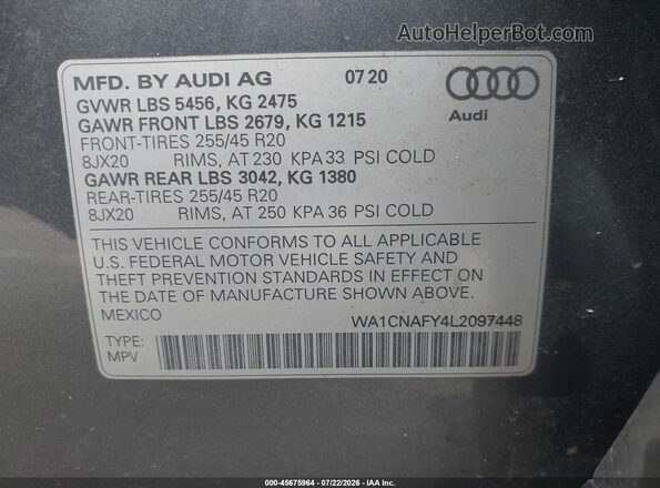 WA1CNAFY4L2097448 2020 AUDI Q5 Gray Engine compartment view