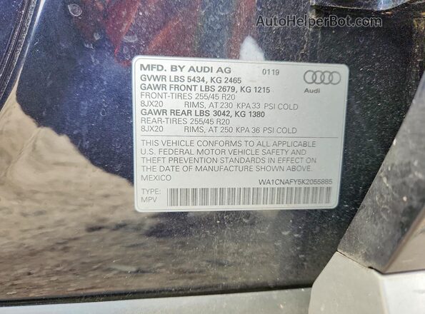 WA1CNAFY5K2055885 2019 AUDI Q5 Blue Vista del compartimento del motor