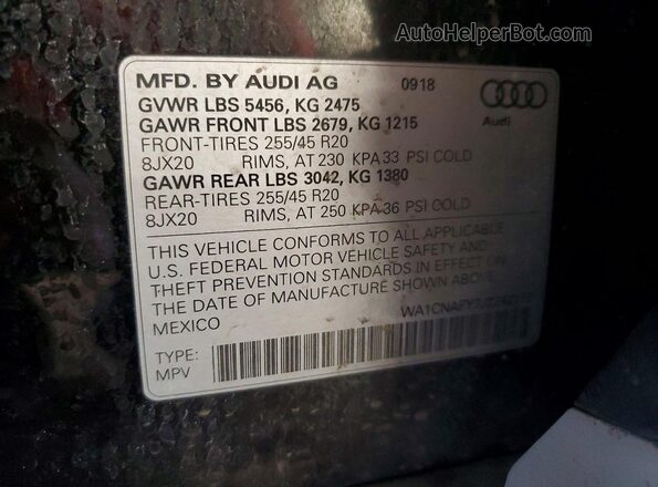 WA1CNAFY7J2242172 2018 AUDI Q5 Black Widok naklejki z numerem VIN