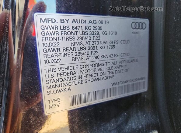 WA1CVAF10KD044963 2019 AUDI Q8 Black VIN կոդի պիտակի տեսք