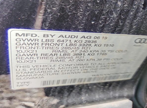 WA1CVAF13KD044472 2019 AUDI Q8 Black VIN sticker view