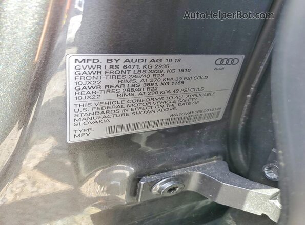 WA1CVAF16KD012146 2019 AUDI Q8 Серый Вид наклейки с VIN-кодом
