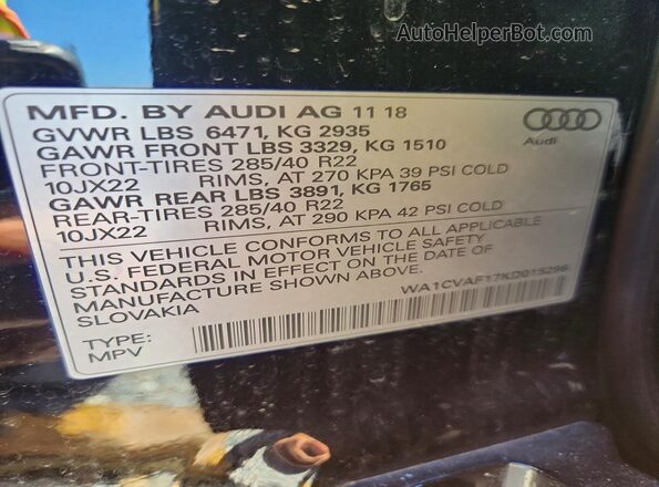 WA1CVAF17KD015296 2019 AUDI Q8 Black სალონის 360-გრადუსიანი ხედი