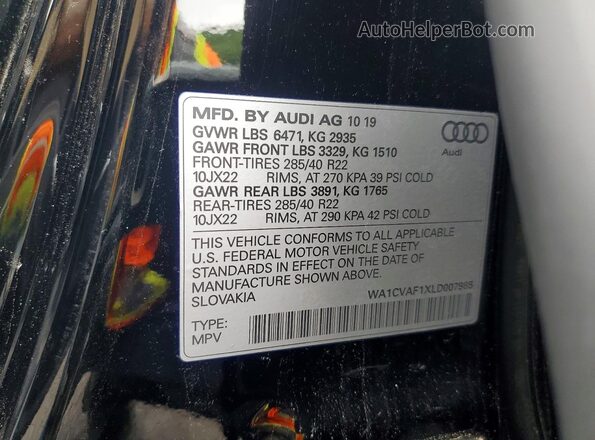 WA1CVAF1XLD007985 2020 AUDI Q8 Black VIN sticker view