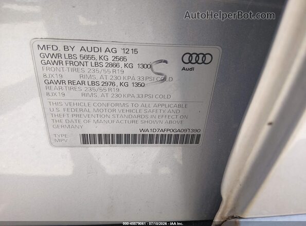 WA1D7AFP0GA091390 2016 AUDI Q5 Silver Вид підкапотного простору