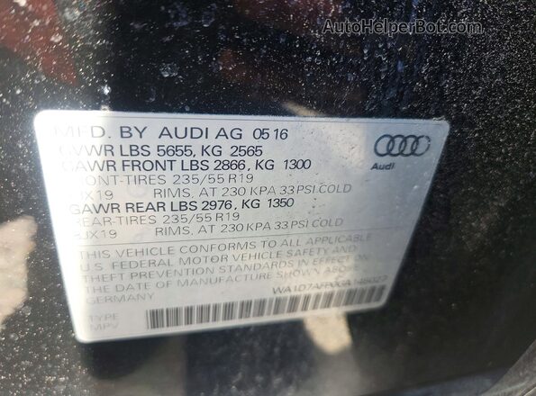 WA1D7AFP0GA145027 2016 AUDI Q5 Black VIN კოდის სტიკერის ხედი