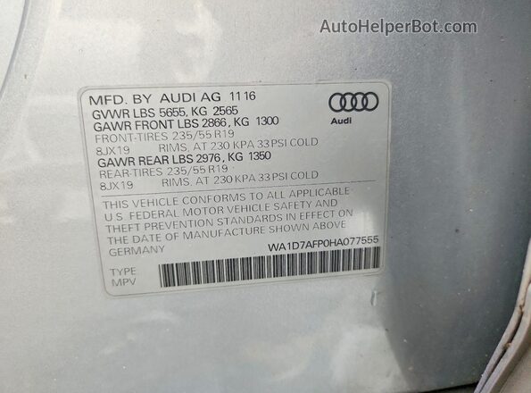 WA1D7AFP0HA077555 2017 AUDI Q5 Silver Vista del compartimento del motor