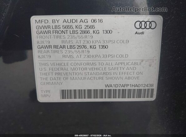WA1D7AFP1HA012438 2017 AUDI Q5 Dark Blue Вид подкапотного пространства