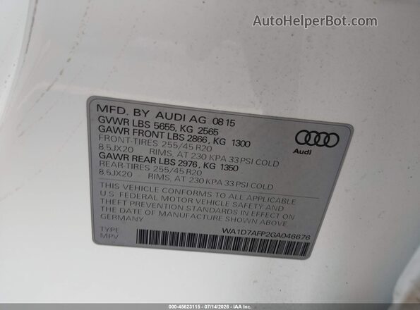 WA1D7AFP2GA046676 2016 AUDI Q5 White Widok komory silnika