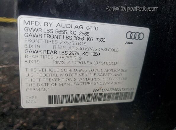 WA1D7AFP4GA137593 2016 AUDI Q5 Black Вид наклейки з VIN-кодом