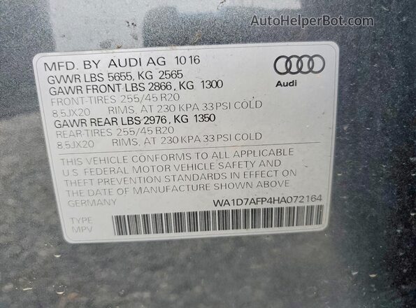 WA1D7AFP4HA072164 2017 AUDI Q5 Gray Շարժիչի բաժամունքի տեսք