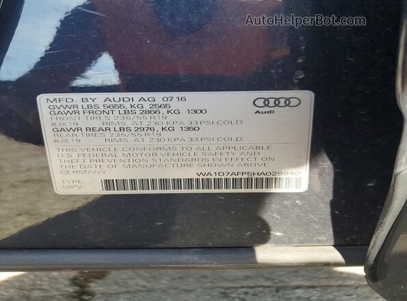 WA1D7AFP5HA029940 2017 AUDI Q5 Синий Вид наклейки с VIN-кодом