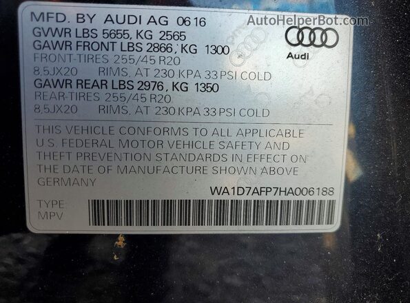 WA1D7AFP7HA006188 2017 AUDI Q5 Black Շարժիչի բաժամունքի տեսք