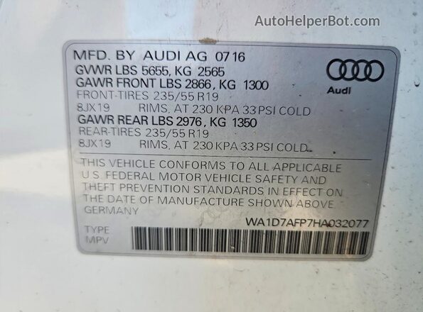 WA1D7AFP7HA032077 2017 AUDI Q5 White Vista interior de 360 grados