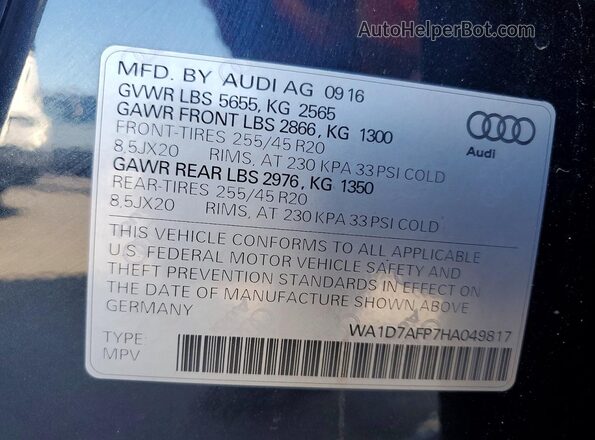 WA1D7AFP7HA049817 2017 AUDI Q5 Black VIN sticker view