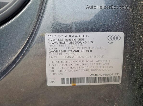 WA1D7AFP8GA041935 2016 AUDI Q5 Gray VIN կոդի պիտակի տեսք