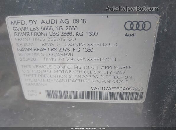WA1D7AFP8GA057827 2016 AUDI Q5 Gray Вид підкапотного простору