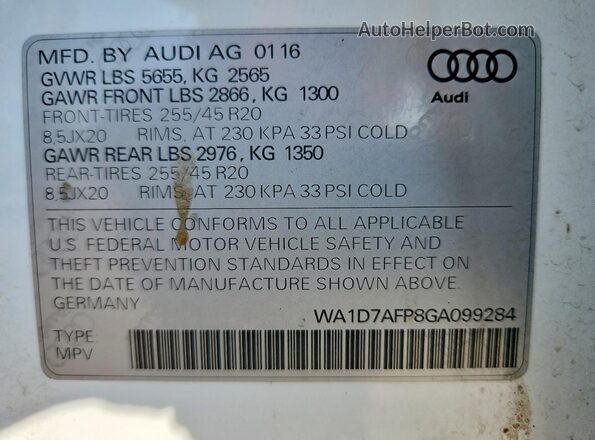 WA1D7AFP8GA099284 2016 AUDI Q5 Белый Панорамный вид салона 360°
