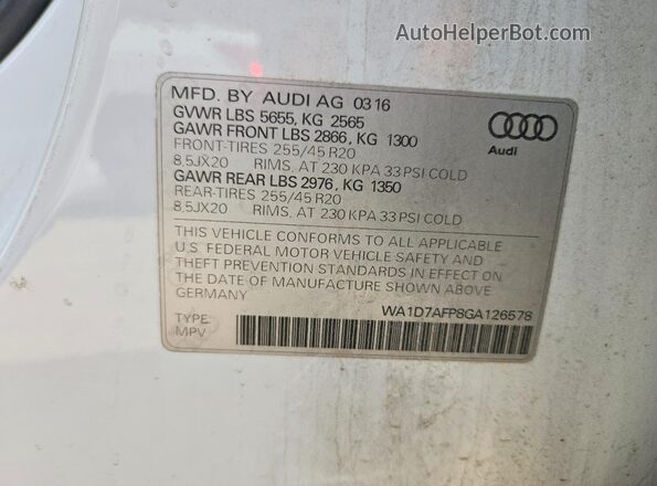 WA1D7AFP8GA126578 2016 AUDI Q5 White Engine compartment view