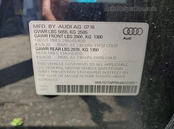 WA1D7AFP8HA020861 2017 AUDI Q5 Синий Вид наклейки с VIN-кодом